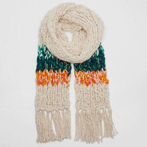 Zara Oversized Multi Color Chunky Knit Fringe Scarf